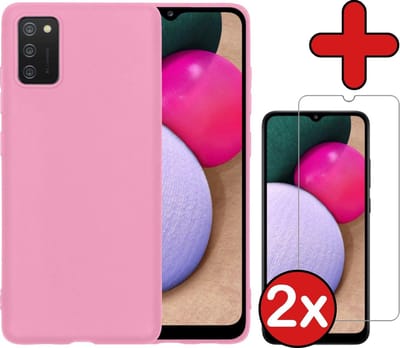 Hoesje - Met 2x Screenprotector - Geschikt voor Samsung Galaxy A02s - Sterk & Shockproof - Telefoon Hoes - Back Cover - Siliconen Case - Telefoonhoes - Lichtroze