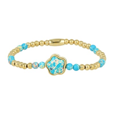 My Bendel - Damesarmband Bloemdesign met Imperial Jasper - Goudkleurige Armband - met Luxe Cadeauverpakking | Sieraden Voor Dames | Maat L
