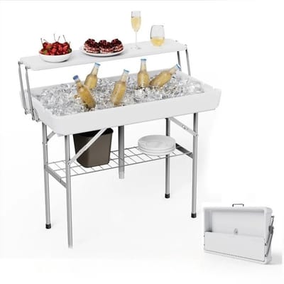 Geargalaxy Koeltafel - Biertafel - Tuin Koeltafel - Partytafel - Koelbar Tafel - Terrastafel met Koelfunctie - 103x56x100cm - Wit