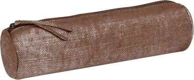 SnelShoppen - Schoolrol Rond Zilverkleurig 5,5 x 22 cm van Echt Lamsleer - Textieleffect Pennenetui en Penhouder voor Schoolbenodigdheden en Creatieve