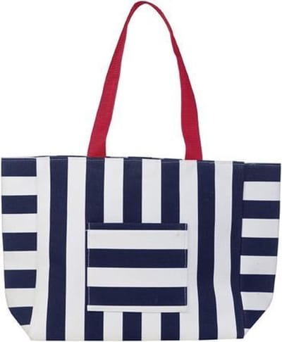 BECO Strandtas - Katoen - Gestreept - Donkerblauw/wit