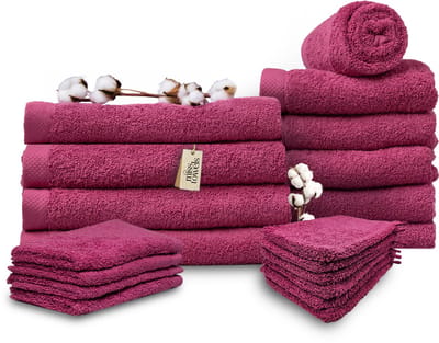 Miss Towels - Familieset - Fuchsia - 5 Sterren Hotelkwaliteit Handdoeken - Badlakens - Gastendoekjes - Washandjes - 6+4+4+6 stuks - Made in Portugal