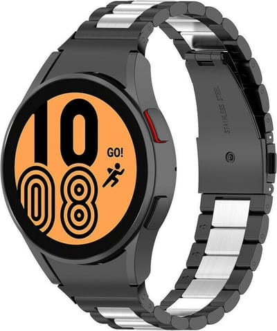 Strap-it Stalen schakel bandje - geschikt voor Samsung Galaxy Watch 7 (40 & 44mm) / Galaxy Watch 6 (Classic) / Galaxy Watch 5 / Watch 5 Pro / Watch 4 (Classic) / Watch FE - Metalen RVS bandje voor Galaxy Watch 4-5-6 alle varianten - zwart/zilver