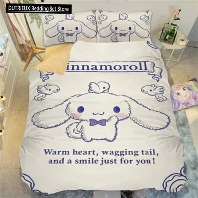 Cinnamoroll Cartoon Dekbedovertrek Kawaii Tieners Kinderen Beddengoed Collectie Schattige Dekbedhoes Polyester Twin Queen King Slaapkamer Decoratie AU Queen(210x210cm)