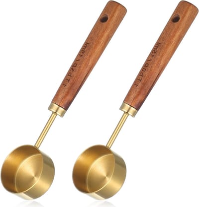 Set van 2 RVS en Houten Maatlepels voor Koffie en Thee - 1 Theelepel en 1 Eetlepel voor Nauwkeurige Porties
