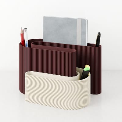 Fleuriek - Bureau organizer Rood + Beige - Kleurrijke desk organizer - Organizer bakjes met pennenbakje voor kantoor - Decoratieve bureau opberger of pennenhouder