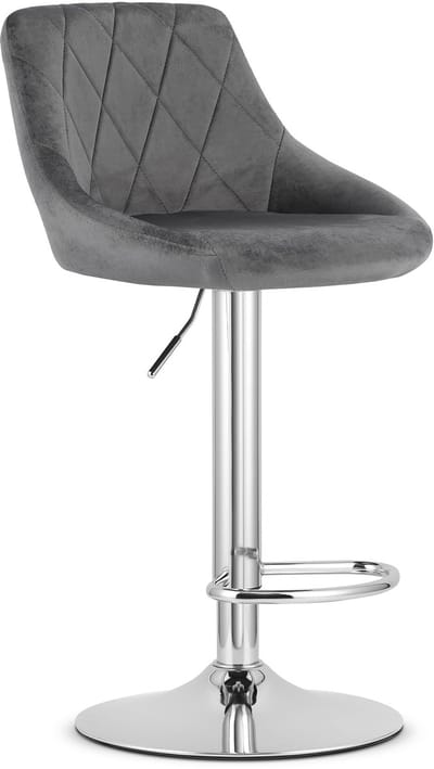 Barkruk AREX - Velvet Grijs, Chromen Basis, Rugleuning, Modern Design, Hoogte Verstelbaar, 360° Draaibaar, Max. 120 kg