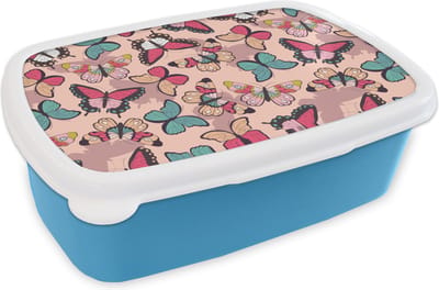Broodtrommel Blauw - Lunchbox - Brooddoos - Vlinder - Roze - Blauw - Design - 18x12x6 cm - Kinderen - Jongen