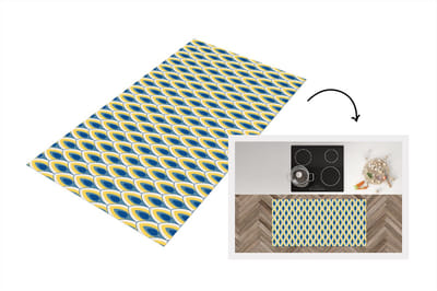 Keukenloper 120x60 cm - Keukenmat vinyl Design - Patroon - Retro - Geel - Blauw - Keukenmatten loper - Keuken vloerkleed tapijt