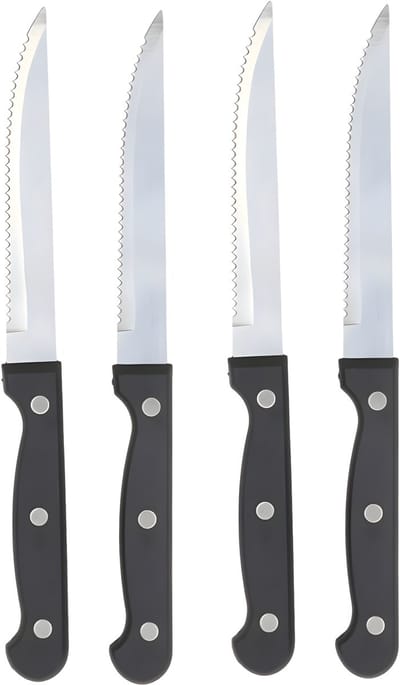 Gerimport vlees / steak messen - 2x - RVS - bakeliet handvat - 21 cm - scherpe messen
