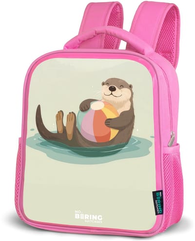 NoBoringSuitcases.com® - Rugzak roze - Schooltas meisjes - Otter - Strandbal - Water - Kinder rugtas meisje - Boekentas kind - Kinderrugzak voor school - Schoolrugzak