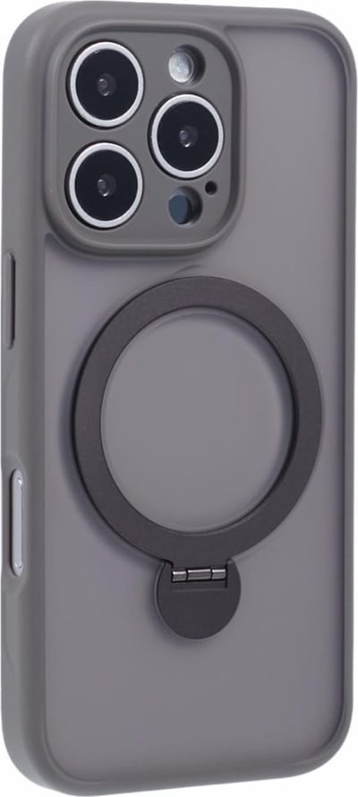 Coverup Hoesje - Geschikt voor iPhone 16 Pro Hoesje - Coverup Transparante Siliconen Back Cover met 360° MagSafe Compatible Ring Kickstand - Grijs