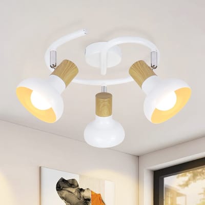 NETTLIFE Opbouwspot - E14 Fitting - 3-Lichts - wit - rond - L 25cm - met Hout ontwerp - Metaal - Moderne Plafondlamp - 350° draaibar Plafondspot - voor Keuken | Hal | Woonkamer - Zonder lamp