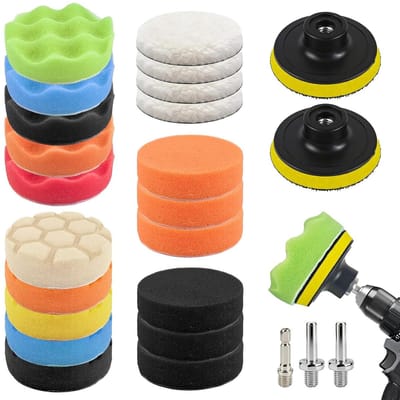 Dailygoods- Polijstsponzen 25-delige Set - 80 mm Polijstsponzen - Polijstpads - Polijstset Auto - Polijstopzetstuk - M10-Boordapter - Hoogwaardig Sponzenmateriaal