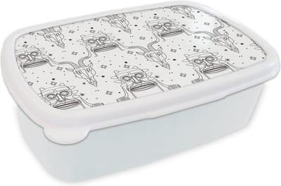 Broodtrommel Wit - Lunchbox - Brooddoos - Masker - Lijn - Patronen - Tribal - 18x12x6 cm - Volwassenen