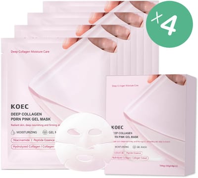4 x Deep Collagen PDRN Pink Gel Mask – Niacinamide & Peptide Essence – Korean Skincare – Hydraterend & Verstevigend – Collageenextract – Glass Skin Effect – Koreaanse Gel Masker