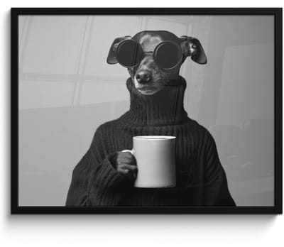 Poster in lijst - Fotolijst 70x50 cm - Posters - Coltrui - Hond - Bril - Mok - Posterlijst zwart - Decoratie - Wanddecoratie woonkamer - Muurdecoratie slaapkamer