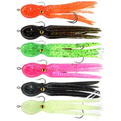 6 stuks Octopus Swimbait Zacht Vissen Kunstaas met Haak Inktvis Jigs Kunstmatig Aas voor Zoutwater Oceaan green