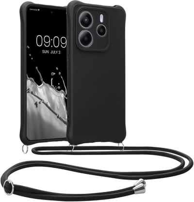 kwmobile telefoonhoesjegeschikt voor Xiaomi Redmi Note 14 5G - Hoesje van siliconen met telefoonkoord - In mat zwart