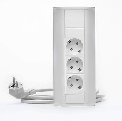 3-voudig stopcontact voor keuken en kantoor in wit - hoekstopcontact van aluminium en hoogwaardige kunststof, ideaal voor werkblad, tafelstopcontact of onderbouwstopcontact, meubelstopcontact