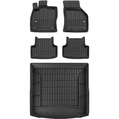FROGUM PROLINE 3D Set - Rubberen Automatten + Kofferbakmat - Geschikt voor SEAT Leon III ST Kombi (vanaf 2014) - Lage laadvloer - Zwart