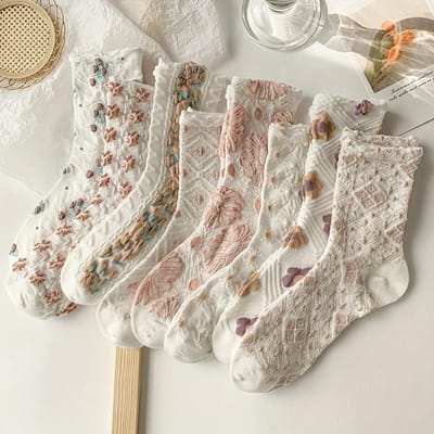 8 Paires de Chaussettes Florales Littéraires Vibrantes - Chaussettes Mi-Mollet Imprimé Floral Style Palais Rétro pour Femmes, Indispensables Automne et Hiver One-size gray