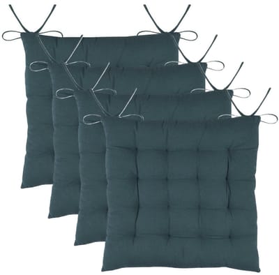 Stof Textile stoelkussens DUO - 4x - petrol blauw - 38 x 38 x 3.5 cm - touwtjes sluiting - zitkussens - binnen/buiten