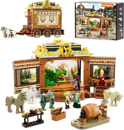Middeleeuwse Troepwagen - Theaterkoets Podium - Rollenspellen - Twee Bouwvormen - 1248 Stukken - Bruin