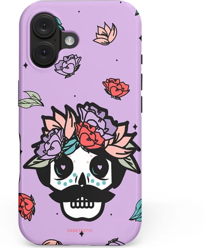 Casetastic hoesje geschikt voor Apple iPhone 16 - MagSafe - Dubbellaagse bescherming - Schedel Snor - Fashion Case - Lila Zwart