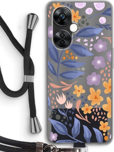 Case Company® - Hoesje met koord geschikt voor OnePlus Nord CE 3 Lite hoesje met Koord - Flowers with blue leaves - Telefoonhoesje met Zwart Koord - Bescherming aan alle Kanten en Over de Schermrand