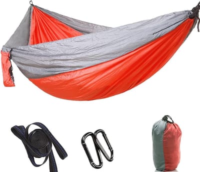 Camping Hangmat - Buitenbed Schommel - Ontspannen Buiten - Sterke Draagkracht - 275x140cm - Grijs Oranje