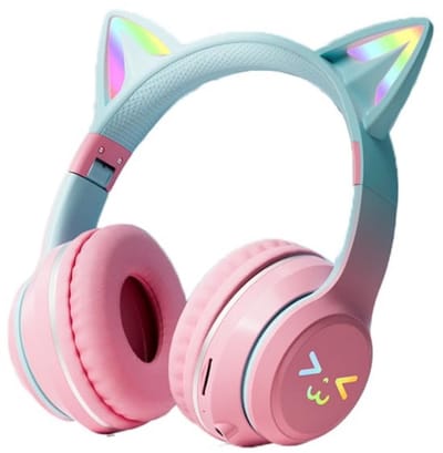 1 stuk - Draadloze Gaming Headset - Esports-headset - Over-ear - LED-verlichting - Draadloos Bluetooth + bedraad + kaartsleuf - Hoofdbandmodel - Compatibel met computers, mobiele telefoons en gaming - Kattenoorontwerp - roze