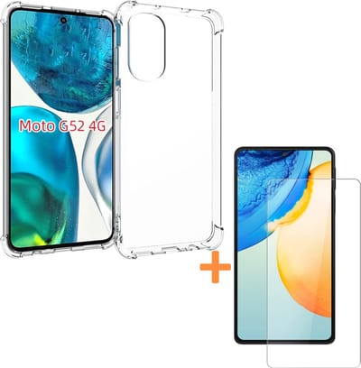 Anti-Shock transparant hoesje silicone met 2 Pack Tempered glas Screen Protector Geschikt voor: Motorola Moto G52