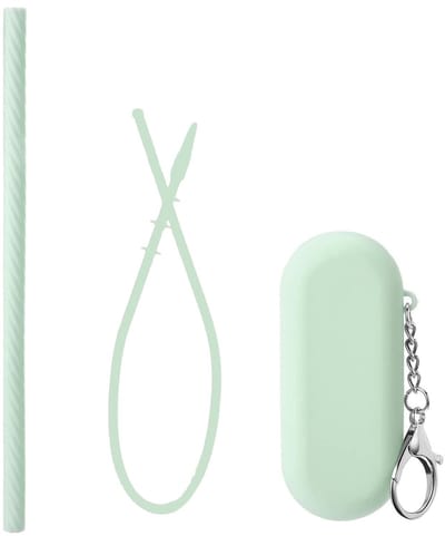 Dailygoods- Siliconen Rietjes Set van 4 - Herbruikbare Rietjes - Opvouwbare Rietjes - Reinigingsborstel - Opbergetui/Sleutelhanger - 19,9 cm Lang - Rietjesset