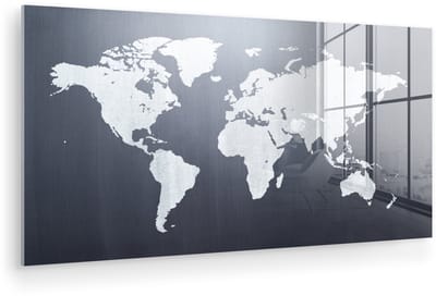 ® Glasschilderij 120x60 cm - Schilderij acrylglas - Wereldkaart - Simpel - Zwart - Wit - Foto op glas - Muurdecoratie woonkamer - Wanddecoratie slaapkamer - Schilderijen