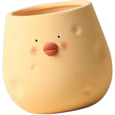 Pot de Fleurs Mignon Céramique Dessin Animé Poussin Planteur Pot à Succulentes pour Décoration Intérieure Extérieure Maison Jardin Jaune Forme d'Œuf beige