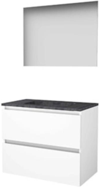 Basic-Line Ultimate 46 Badkamermeubelset - 80 x 46 cm - Greeploos - 2 Lades - Hardstenen Wastafel - Zonder Kraangat - Spiegel met Indirecte LED Verlichting - Ice White