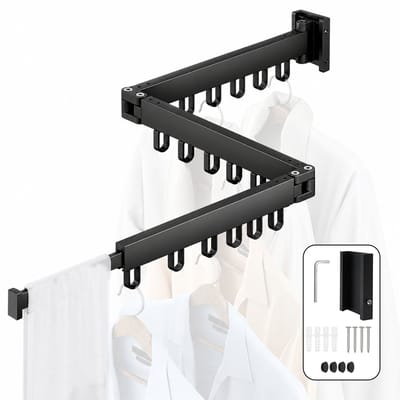 Purepeak Wasrek Deur - Droogrek Hangend Muur - Inklapbaar - 3 Niveaus - 120 cm - 18 Haken - Waslijn Trapgat - Uittrekbaar