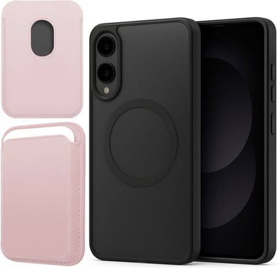 Hoesje + Pasjeshouder geschikt voor Samsung Galaxy S25 Edge - Portemonnee geschikt voor MagSafe - Magnetisch - Pasjes Houder - Creditcardhouder - Rose