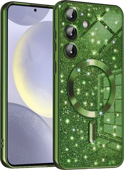 Hoesje geschikt voor Samsung Galaxy S24 - Techsuit Luxury Glitter Back Cover - Geschikt voor MagSafe - Donkergroen