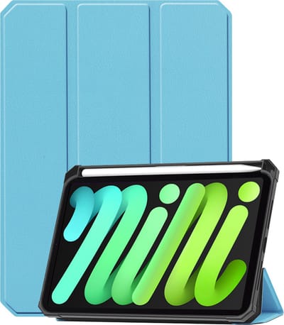 Hoesje Geschikt voor Apple iPad Mini 7 (2024) - 8.3 inch - 7e Generatie - Dun & Stevig - Trifold Bookcase - Hard Cover Case - Met Uitsparing Geschikt voor Apple Pencil - Hardcover Book - Tablet Hoes - Lichtblauw