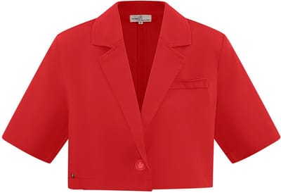 Elegante Vrouwen Suit Set met Geknipte Jas - Rood - Maat M