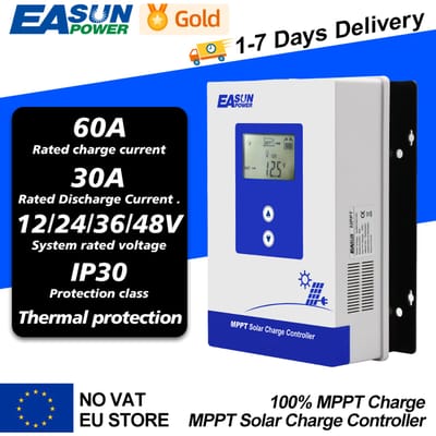 Easun Power 40a 30a 20a Mppt Zonne-Energie Laadregelaar 12V 24V Acculader Regelaar Mppt Kortsluitbeveiliging