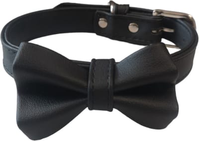 Nobleza Hondenhalsband - Halsband met strik - Halsband hond - Puppyhalsband - Halsband pup - Gespsluiting - PU Leder halsband - Zwart - S - Verstelbaar 25 / 31 cm