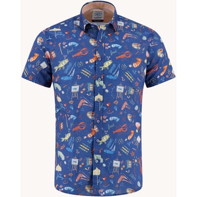 A Fish Named Fred A Fish Named Fred Overhemd Korte Mouw Doodle Navy  M
