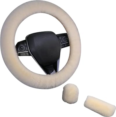 Stuurhoes Auto Set - Extra Zacht Pluche - Beige - Universeel - Kasey Products