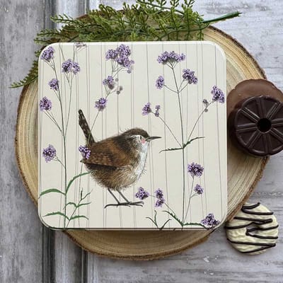 Alex Clark Large Square Tin Wren and Verbena ~ Vierkant opbergblikje vogel