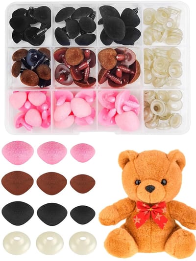 Dailygoods- Veiligheidsneus 54 Stuks - 3 Maten - Zwart/Bruin/Roze - Flocking - Kunststof - Inclusief Doos - Knuffeldier Neus