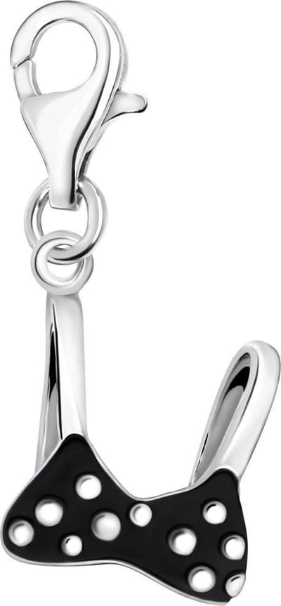 Quiges – 925 - Zilver – Charm - Bedel - Hanger - 3D Zwarte Bikini met Stipjes - met – sterling - zilver - karabijnslot - geschikt - voor -Bedelarmband HC101