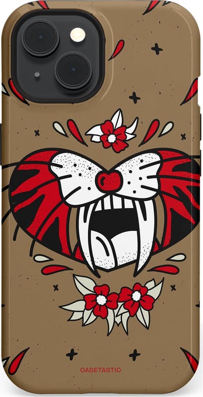 Casetastic hoesje geschikt voor Apple iPhone 15 - MagSafe - Dubbellaagse bescherming - Wilde kracht - Fashion Case - Taupe Donkergrijs Bordeaux